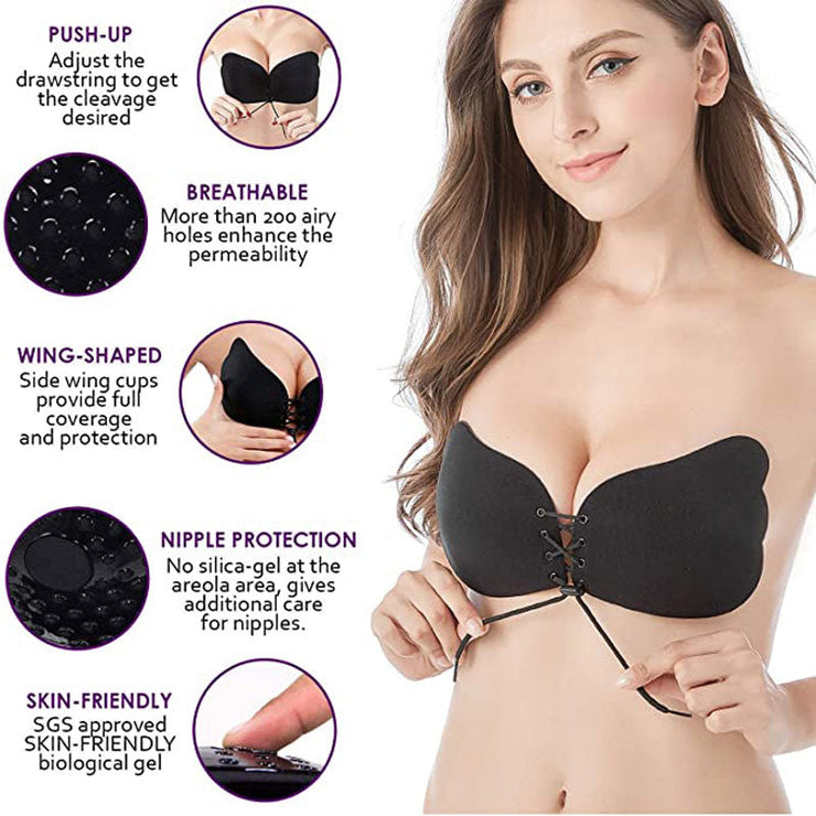 SILICONE STRAPLESS BRA Backless Push Up Adhesive With Drawstrings Invisible  UK