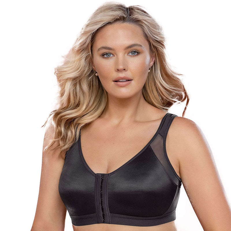 Front closure full coverage back support posture corrector bras for women